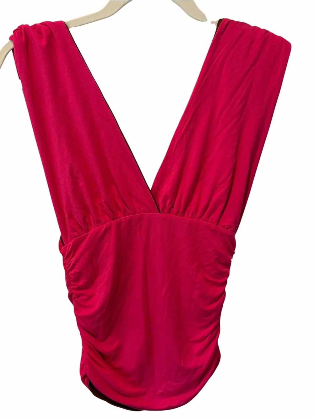 Chaser Reversible Pink & Brown Deep V Ruched Tank Top Small NWT